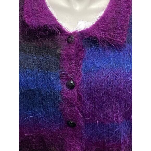 Vintage Handknit Mohair Wool Heather Designs Scotland Purple Blue Sweater Jacket - Picture 4 of 8